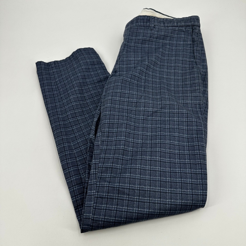 Brax Feel Good Style Felix Mens‎ Blue Plaid Chino Pants 33x32 Slim Fit Preppy